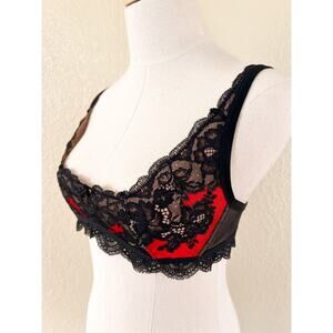 Victoria's Secret Quarter Cup Lace Bralette Medium Low Cut Black Red